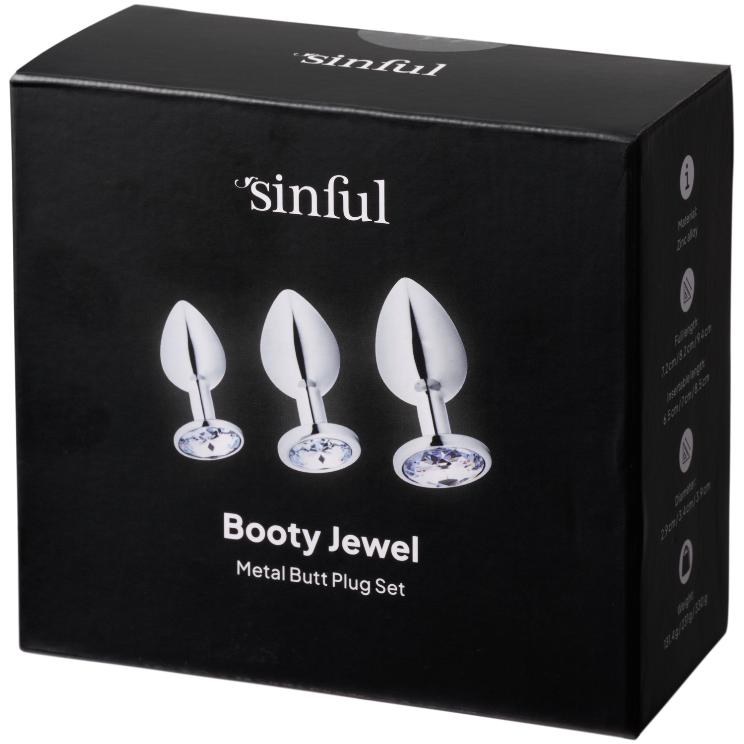 SINFUL 3-Pack Jewel Steel Butt Plug Set - Silver