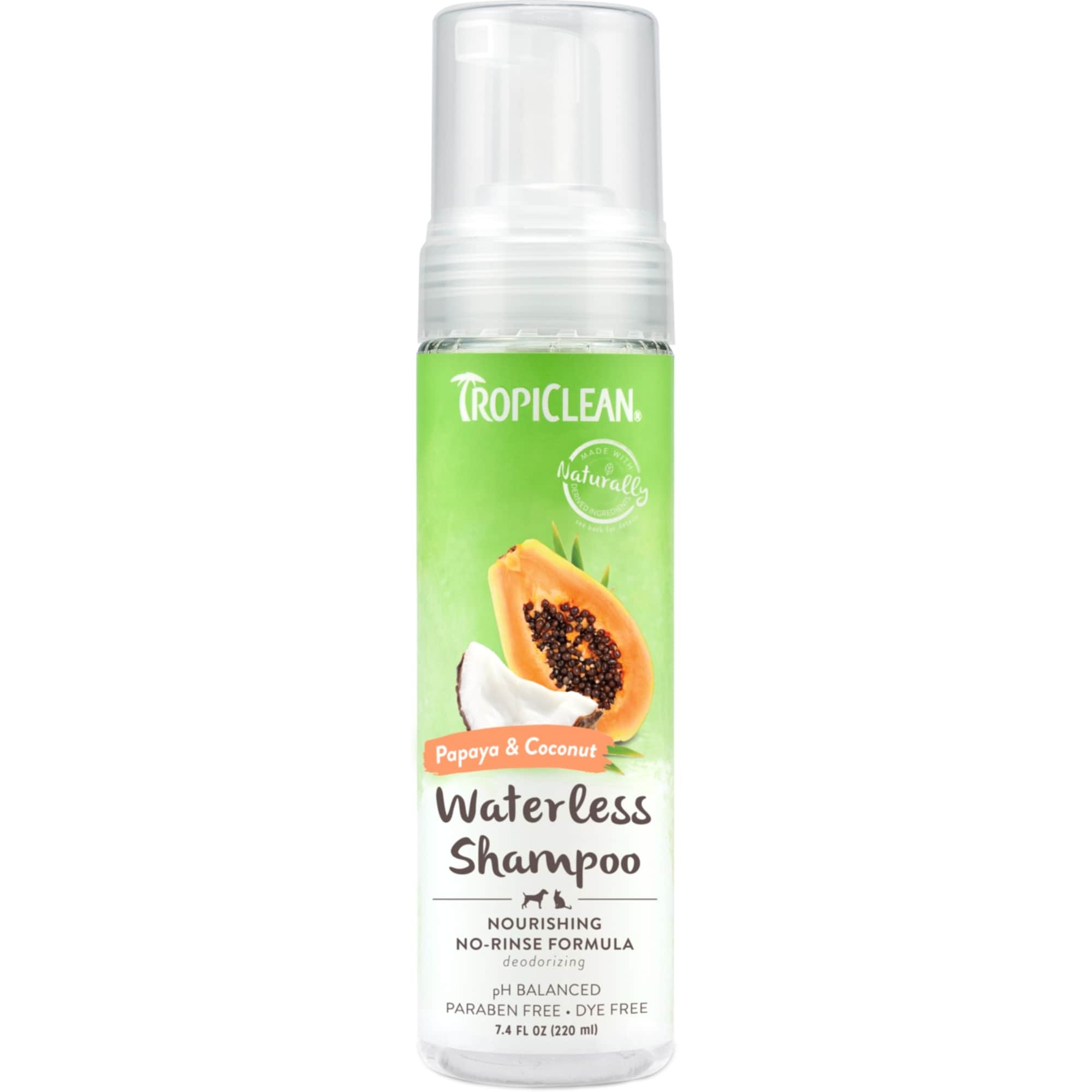 TropiClean Waterless Shampoo Papaya and Coconut for Dogs and Cats 220ml